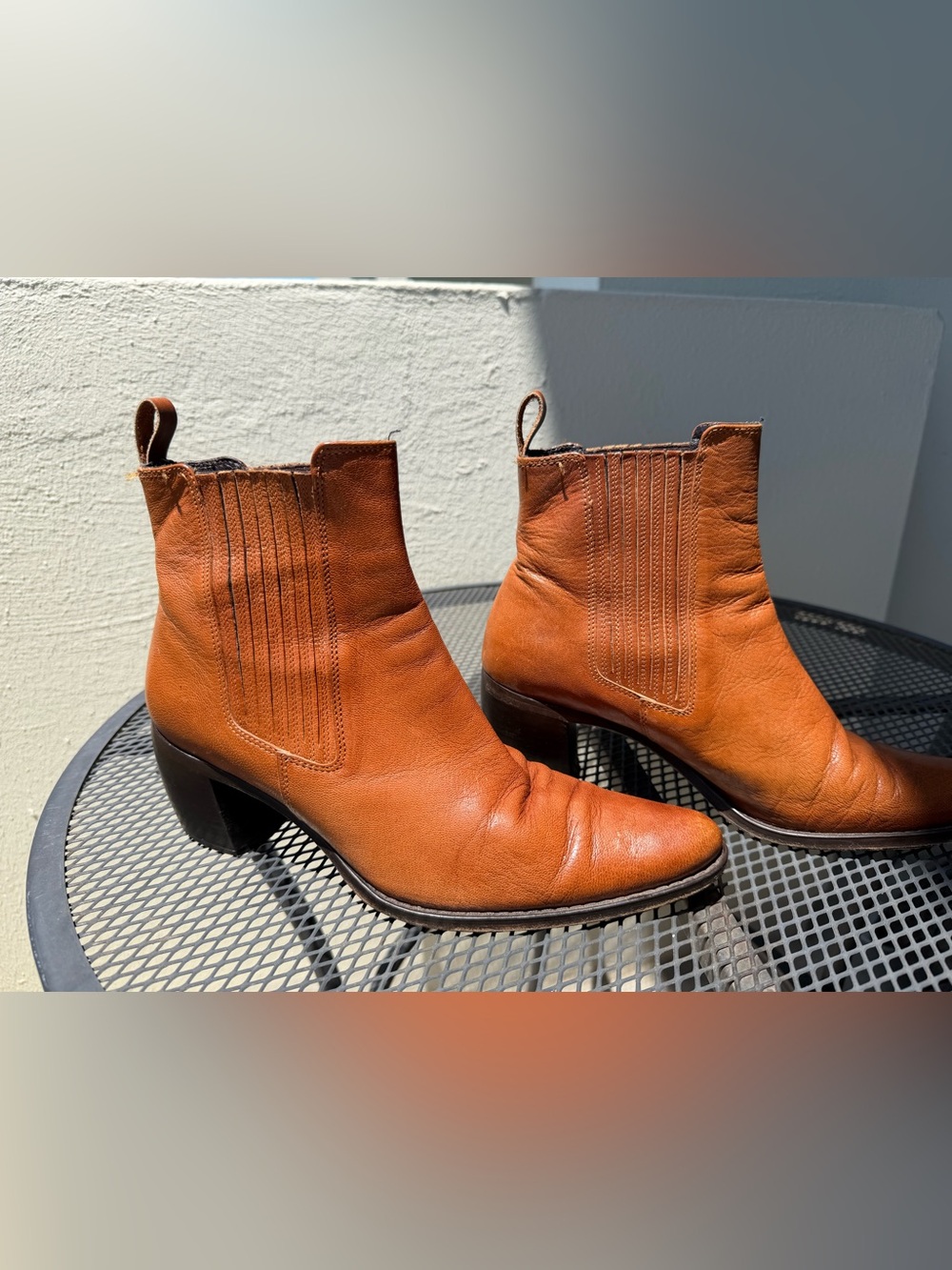 Joan & David Cognac Leather Ankle Boots